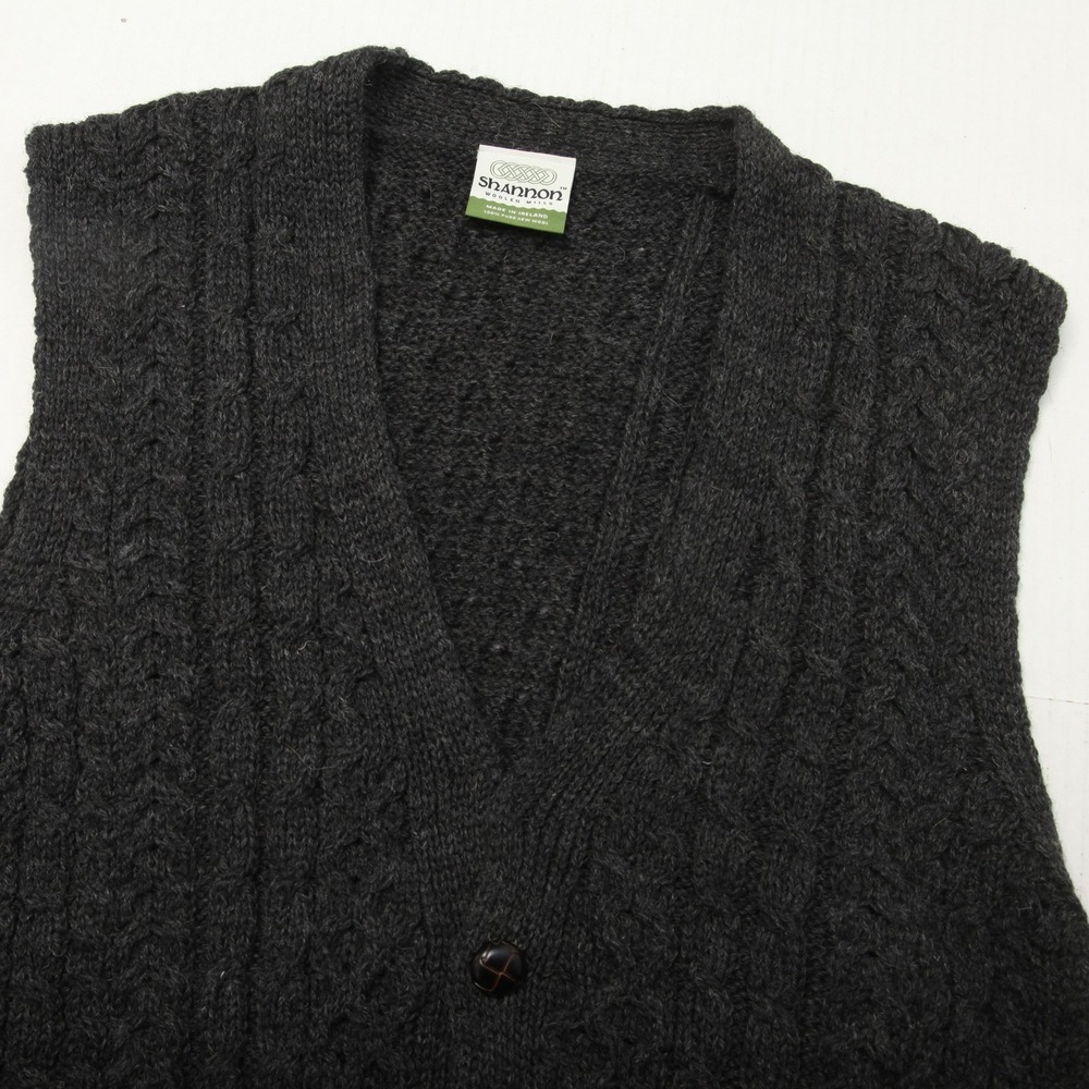 Shannon Woolen Mills Sweater Vest Mens XL Gray Cable-Knit Wool Pockets Ireland